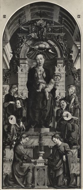 National Gallery, London — Tura Cosmè - sec. XV - Madonna con Bambino in trono e angeli musicanti — insieme